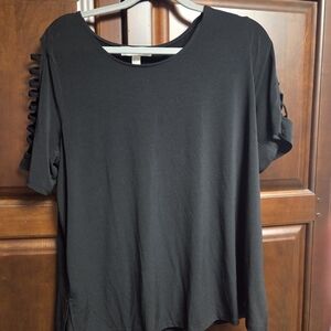 Michael Kors Black Short Sleeve Top with Cut-Out Details